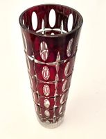 VASE, KRISTALLGLAS, 70`ER, VINTAGE, SPACE DESIGN, RUBIN-ROT